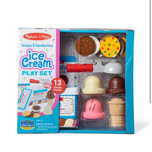 NWT🍦🍧🍦 Melissa & Doug Scoops and Sandwiches 13-Piece Ice Cream Play Food Set - Picture 1 of 10